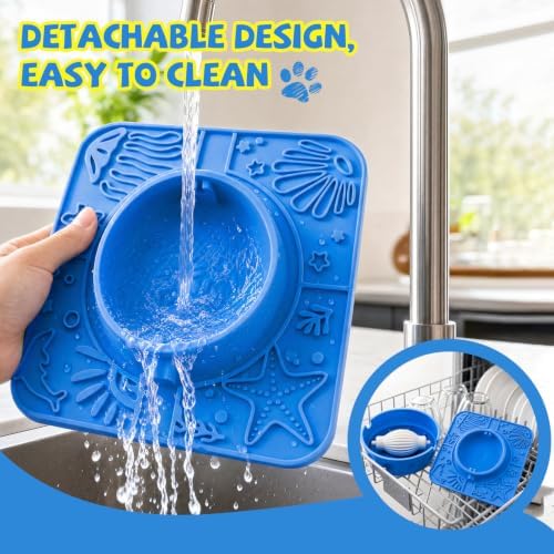 Slow Feeder Dog Bowl and Lick Mat with Rolling Ball Blue