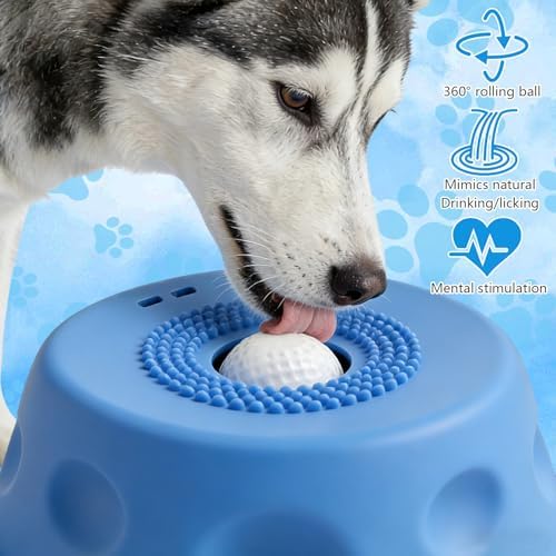 Slow Feeder Dog Bowls for Liquid Treat,Dog Licking Bowl with Rolling Balls,Dog Lick Bowl with Ball,Anti-Slip(Entertained Ball-in) Bone Broth Dog Lick Bowl,Lick Ball Bowl for Small Medium Dogs(Black)