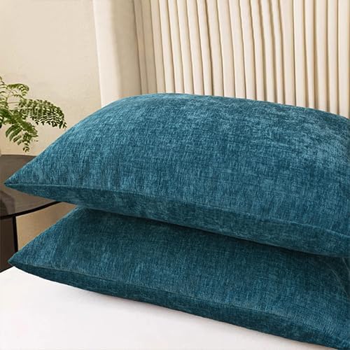 CaliTime Decorative Standard Throw Pillow Covers 26 X 20 Inches Ocean Blue | Pack of 2, Cozy Chenille Cushion Cases for Sofa Bed Living Room Farmhouse Home