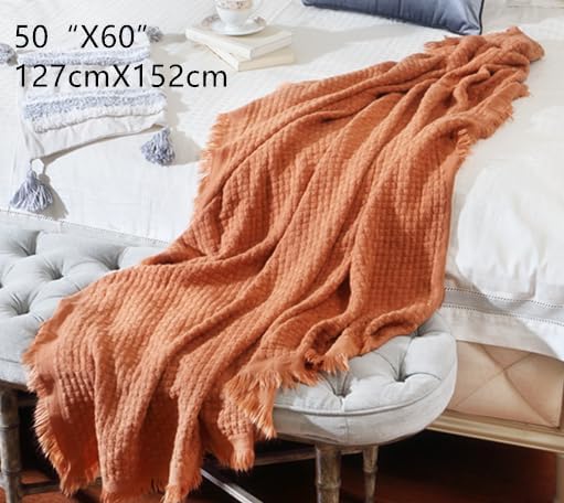 CREVENT Farmhouse Rust Knit Throw Blanket for Couch Sofa Chair Bed Home Decoration, Soft Warm Cozy Light Weight for Spring Summer Fall (50''X60'' Caramel/Rust)