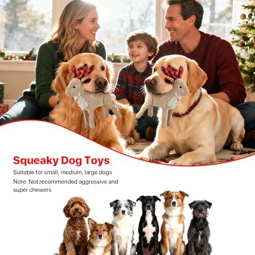 Christmas Dog Toys - Squeaky Plush Stuffed Animals for Puppies & Dogs, Interactive Holiday Pet Toys for Training & Reducing Boredom, Perfect Dog Birthday Gifts for Small, Medium & Large Breeds