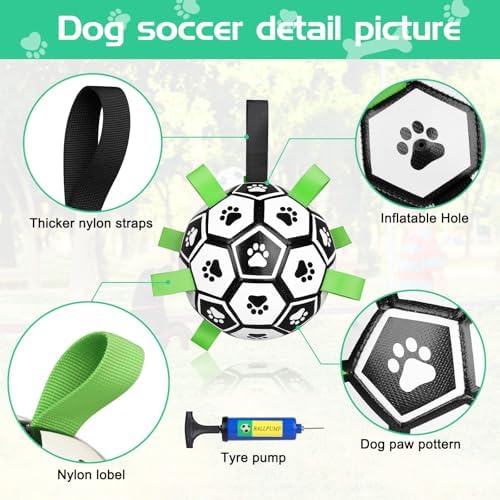 CHUKCHI Dog Toys Soccer Ball with Straps, Interactive Dog Toys for Tug of War,Puppy Birthday Gifts,Dog Water Toy,Pet Tug Toy,Durable Pet Balls for Small Medium & Large Dog（8 inch）