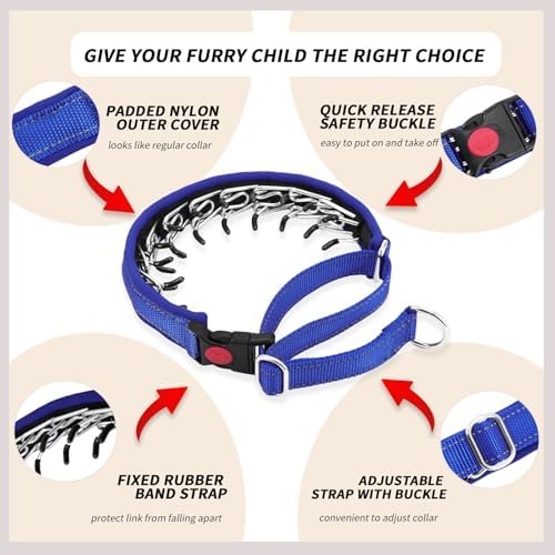 No Pull Martingale Dog Collar for Large Medium Small Dogs, Heavy Duty Nylon Reflective Adjustable Anti Pull Slip Collar with Buckle for Training Walking L Dark Blue