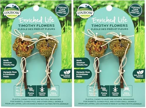 Oxbow Enriched Life Timothy Flowers, Natural Timothy Hay Chew for Rabbits, Guinea Pigs, and Hamsters, Promotes Dental Health, Safe Chewable Accessory for Playtime and Foraging, Small Pet Toy
