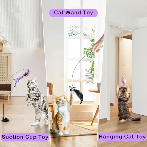 Soarer 3in1 Flying Bird Cat Wand Toys with Suction Cup for Indoor Cat,7Pcs