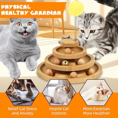 DoogCat Cat Ball Track Toy,Kitty Toys Roller,3-Level Ball Tower with 9 Removable Balls,Interactive Cat Toy, DIY Circle Fun Toy for Kitten Mental Physical Exercise - Medium Size