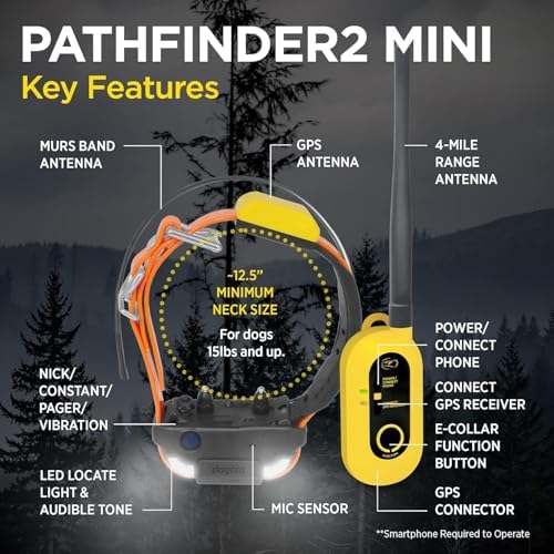 Dogtra Pathfinder2 Mini GPS Tracker e Collar + Add-on Receiver (Green) | 4 Mile, LED Light, Waterproof, Free App, No Fees, Smartwatch Control, Satellite Tracking, Multi Dogs, Smartphone Required
