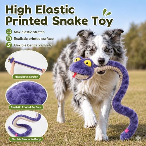 Squeaky Dog Plush Chew Toy, Interactive Tug Squeaky Toy for Chewers, Medium & Large Dogs & Fetch Play, 39.4 in Stuffed Silly Snake Toy with Elastic Stretchable Body for Gentle Gum Care&Boredom Relief