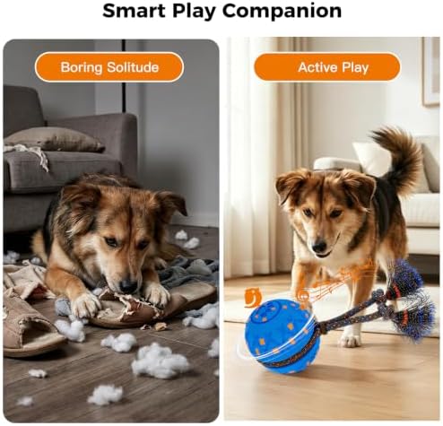 Interactive Dog Toys Ball for Boredom, 2 Modes Automatic Moving Bouncing Dog Toys for Aggressive Chewers, Durable Smart Rolling Puppy Enrichment Toys with Rope for Medium Large Dogs