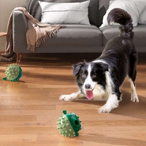 Dog Balls with Bell Sound, Interactive Dog Toys,Treat Dispensing Dog Toys, cat Toys Balls，Rubber Elastic Ball Toys for Small Medium Large Cat and Small Dogs (Green)