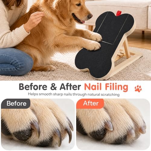 Dog Nail Scratch Board Scratcher Treat Dispenser Non-Slip Wood Sandpaper | Dog Nail Scratch Pad for Large Medium Small Dogs, Nail File Board Alternative to Clippers Grinders, Includes Extra Sandpaper