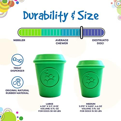 SodaPup Coffee Cup – Durable Dog Treat Dispenser & Chew Toy Made in USA from Non-Toxic, Pet Safe, Food Safe Natural Rubber Material for Mental Stimulation, Problem Chewing, Calming Nerves, & More
