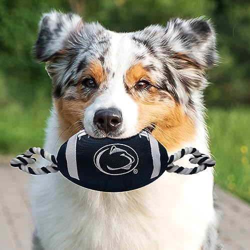 NCAA Penn State Nittany Lions Football Dog Toy, Tough Quality Nylon Materials, Strong Pull Ropes, Inner Squeaker, Collegiate Team Color