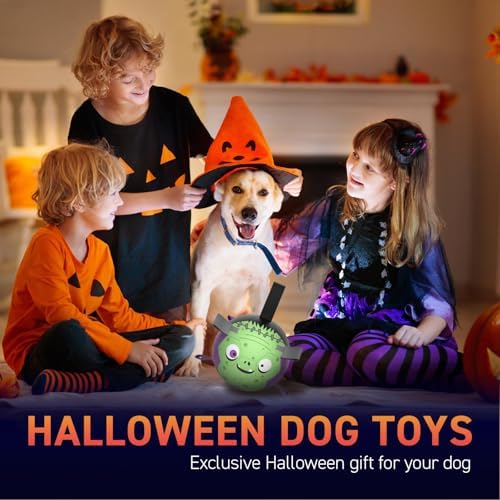 QDAN Halloween Dog Toys, Dog Soccer Balls with Straps, Outdoor Dog Toys