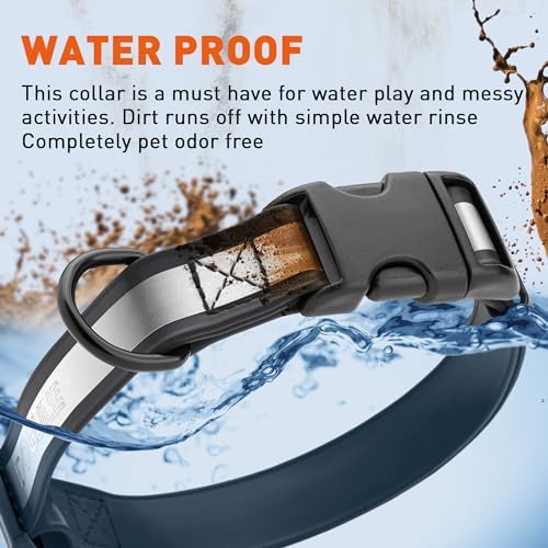 Dogline BioThane Reflective Dog Collar – Waterproof Heavy Duty Dog Collars – High Visibility Quick Release Dog Collar with Sturdy Buckle – Fun Modern Colors – Comfortable and Safe
