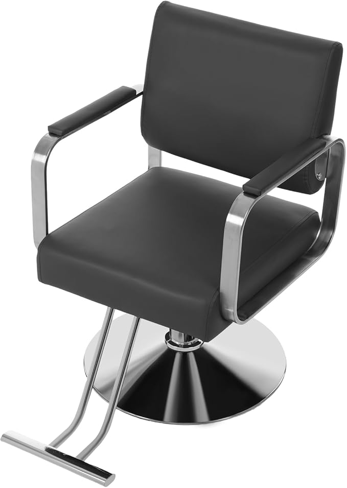 Salon Chair for Hair Stylist, Hydraulic Barber Chair with 360° Swivel, Height Adjustable Styling Chair for Barbershop, Beauty Salon, Tattoo & Spa Equipment, Black and Silver, 2Pcs