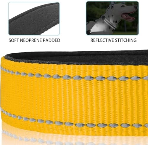 JSXD AirTag Dog Collar, Night Reflective Nylon Dog Collar for Small Medium Large Dogs,Lockable Quick Release Buckle,Padded Breathable Pet Collar with AirTag Holder (Yellow, Large)