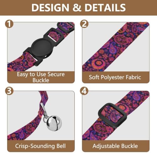 Paisley Boho Purple Kitten Collar 2 Pack Collar for Puppy Adjustable Length 10.6" to 17.1"