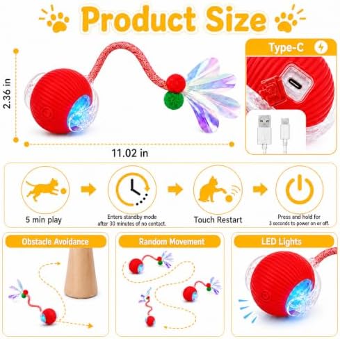Interactive Cat Toy Ball, Smart Moving Pet Toy for Cats & Dogs | cat toys for indoor cats | speedy tail 2.0 cat toy|cat teaser toy|interactive motion activated cat toys| stimulating cat toys