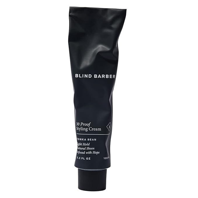 Blind Barber 30 Proof Hair Cream for Men - Styling Cream & Beard Tamer - Light Hold & Natural Shine - Paraben & Sulfate-Free, Water-Based Hair Products - Tonka Bean Scent (3.2 Fl oz)