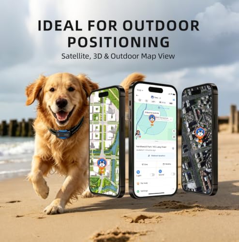 DBDD Dog GPS Tracker with 12 Month Subscription, Real-Time Location, Electronic Fence, Health Monitoring, Waterproof, for Medium Large Dogs, iOS Android