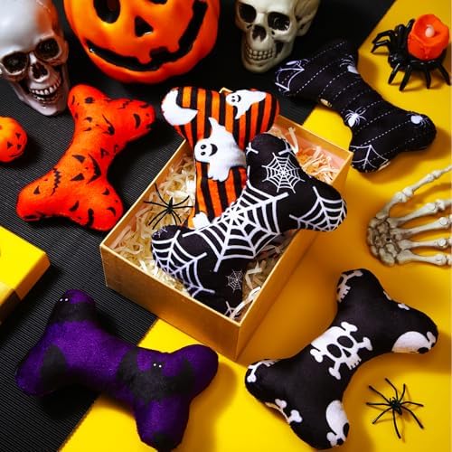 6 Pcs Halloween Dog Toys Bone Shaped Spooky Dog Chew Toys