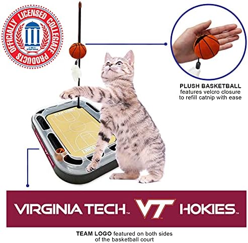 Cat Scratch Toy NCAA VIRGINIA TECH Hokies REVERSIBLE Basketball Court Felt/Cardboard Cat Scratcher Toy. Interactive Cat Ball Bell in Tracks. 6-in-1 CAT TOY Cat Wand Poll CATNIP-FILLED Plush Basketball