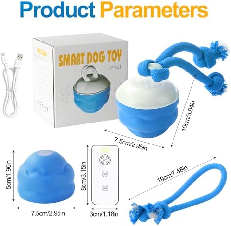Interactive Dog Ball, Blue USB-C Rechargeable Rolling Toy