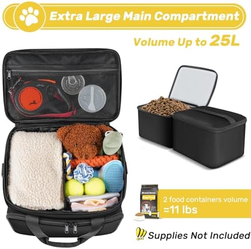 6 Set Dog Travel Bag, Large Pet Travel Kit for Supplies, Black