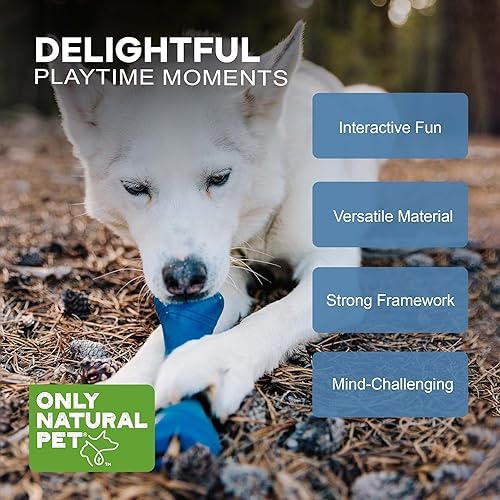 Only Natural Pet Rubber Boredom Buster Treat Stuffer Dog Toys - Interactive Stuffable Feeder Dispenser Fillable Durable Play Puppy Medium Large XS Chew Pup Hide Holder Easy Refill -BobbleBone/DarkBlue