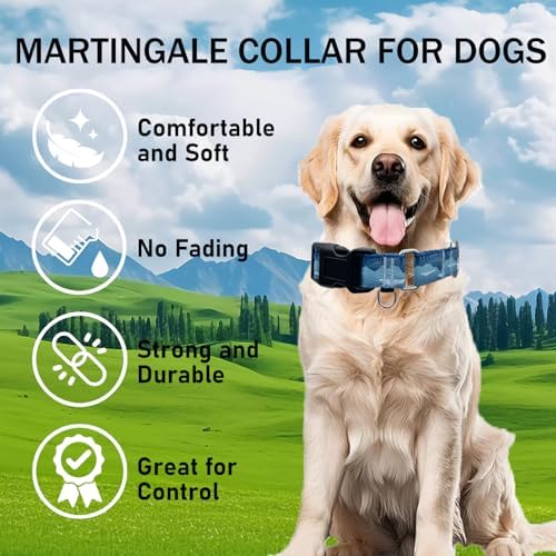 Martingale Collar for Dogs with Buckle Dog Collar Adjustable Soft Nylon Boy Dog Collars for Large Dogs, Blue Sunset