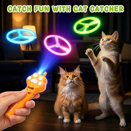 Cat Fetch Toy, Rechargeable Flying Disc Launcher with 6 Discs