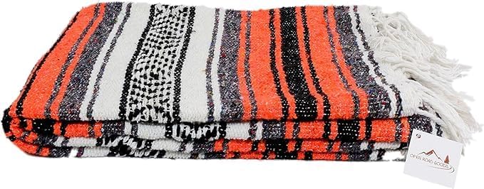 Open Road Goods Bulk Falsa Blankets - Handwoven Authentic Mexican Falsa - Great for Weddings, Yoga, Beach, Picnics, or Mexican Throw! (Orange/Black, 15 Pack)