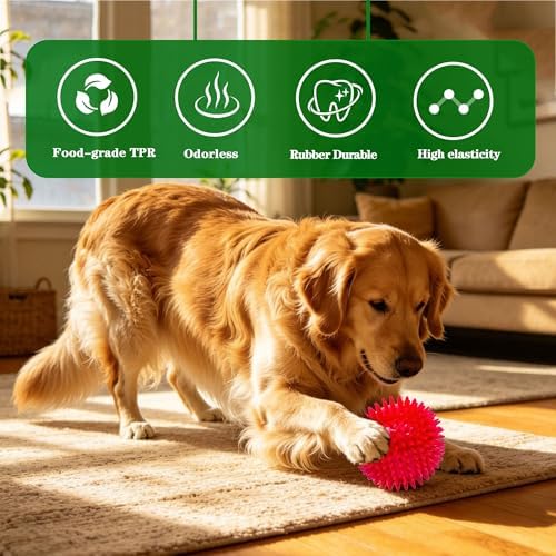 4.5″ Squeaky Dog Balls 4 Color Dog Toys Balls for Medium Large Dogs Pet Puppy Chew Toys for Teething No Odor Durable Spiky Balls for Teeth Cleaning and Training for Large Dogs (Large)
