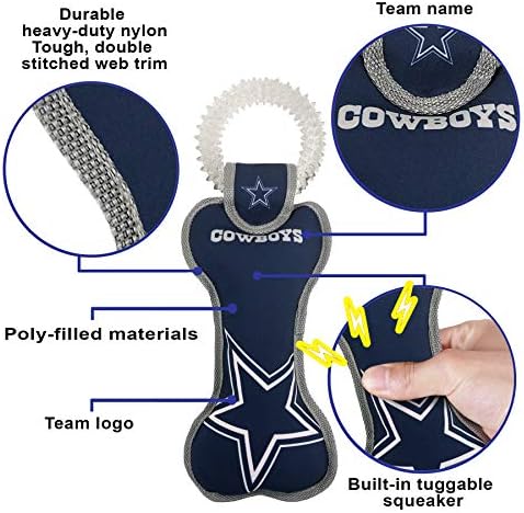 Pets First NFL Dallas Cowboys Dental Dog TUG Toy with Squeaker. Tough PET Toy for Healthy Fun, Teething & Cleaning Pet's Teeth & Gum., one Size, DAL-3310
