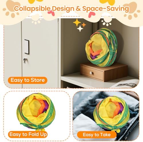 Petizer H-4-Way Collapsible Cat Tunnels for Kittens Indoor Entertainment, Washable Cute Cat Tube Toys with Interactive Playing Balls,Tear-Resistant Pet Tube, Cats, Kitten, Kitty, Puppy, Rabbit