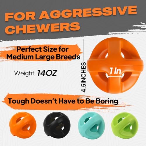 Fida Natural Rubber Dog Balls for Aggressive Chewers, Durable Dog Chew Toys for Large Dogs, Interactive Fetch & Tug of War Toys for Medium Large Breed Non-Toxic Dish Washable,4.5 * 4.5"