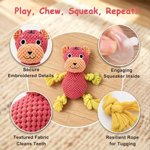 Plush Squeaky Chew Toy for Small Medium Large Dog,(Red Tiger)