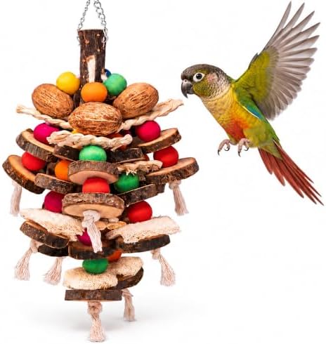 Bird Chew Toys,Natural Wood&Loofah for Parakeets,Cockatiels & Conures