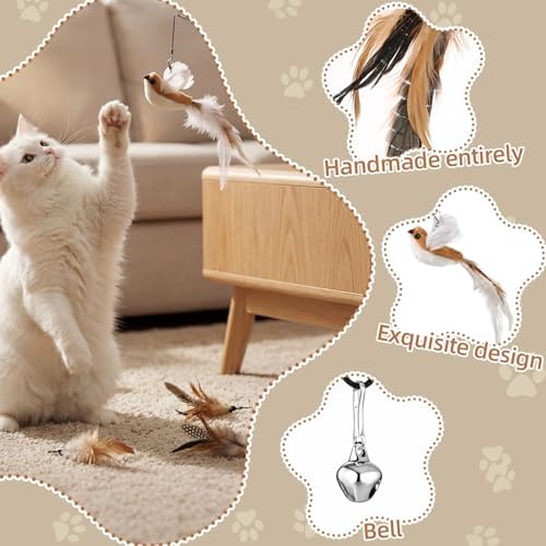 Leitee 18 Pcs Cat Wand Toy Interactive Feather, Bird Mouse Refills Wires
