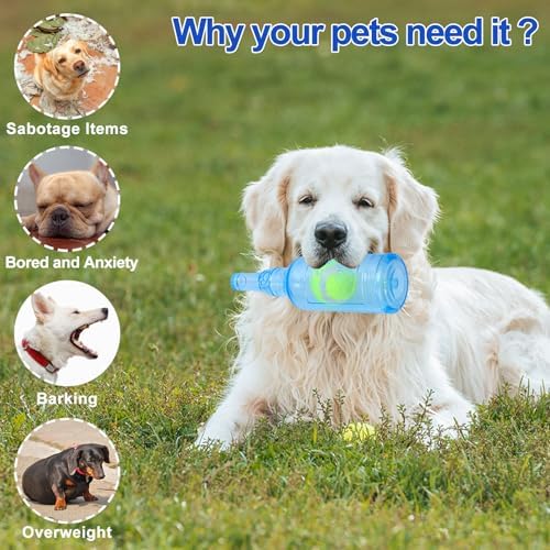 Squeaky Bottle Dog Toy with Tennis Ball Inside (Blue, Large)