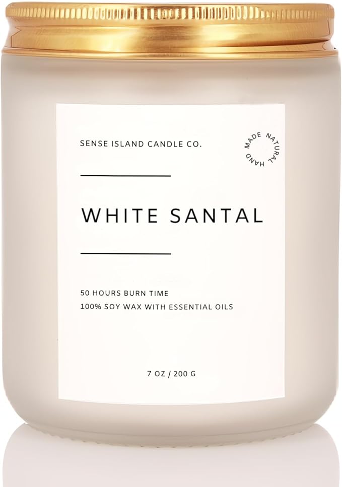 White Santal Scented Candle for Home | Natual Soy Wax | 50 hrs Burn Time | Hand Poured in Small Batches | Premium Fragrance
