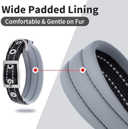 Segarty Reflective Small Dog Collar for Male Dogs Neck 10.8-14in, Adjustable Wide Soft Comfortable Breathable Neoprene Padded Nylon Collar Heavy Duty Metal Buckle for Puppy Small Breeds (S, Black)