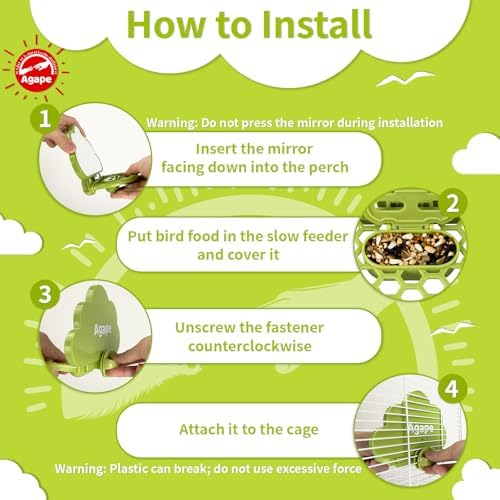 Agape Bird Mirror with Perch&Slow Feeder, Birds Toys for Boredom&Anxiety, Bird Cage Accessories for Parrots to Expend Energy, Interactive Toys for Parakeet, Cockatiel, Lovebird, Conure, Finch, Budgies