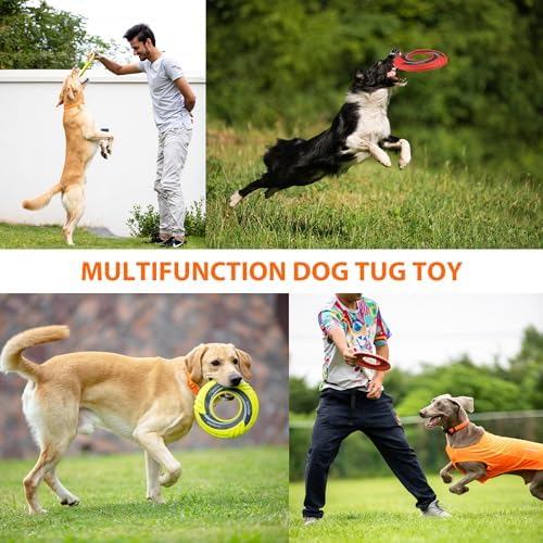 SKIPDAWG Dog Flying Disc Tug Toys 2 Pack, Light Fetch Toy for Outdoor Play