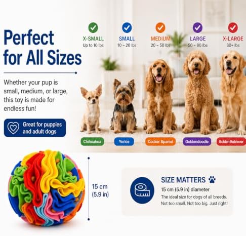 Snuffle Ball for Dogs, Interactive Dog Toy, Treat Puzzle Toy, Dog Enrichment Toy, Sniffing Ball, Nose Work Toy, Slow Feeder for Mental Stimulation, Reduces Boredom & Anxiety