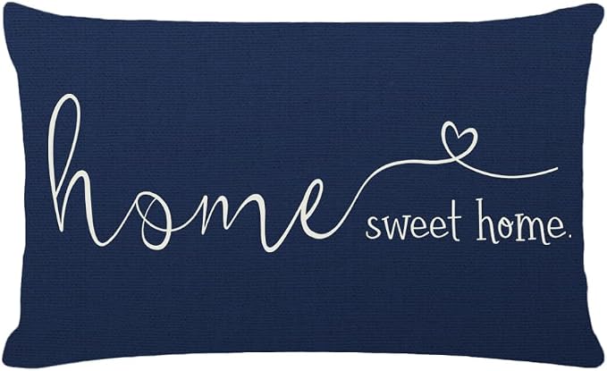 Home Sweet Home Quotes Farmhouse Pillow Covers 12x20 Inch,Farmhouse Decorative Lumbar Throw Pillow Case Cushion Cover,Housewarming Gift,Blue