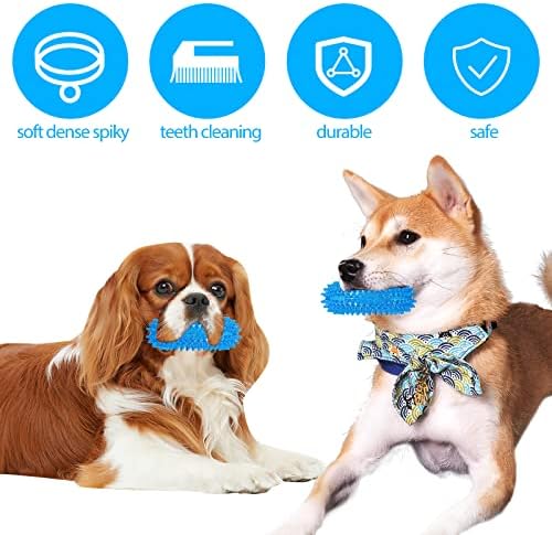 BLMHTWO 2PCS Dog Spiky Toy, Durable Squeaky Balls Chew Toy Rubber Puppy Dental Ring Dog Toy Pool Rings for Small Medium Dogs Indoor Outdoor Training Teeth Cleaning (Blue, Orange)