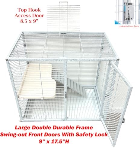 Two Full Story Deluxe Double Unit 4-Tier Chew-Proof Tight 1/2-Inch Bar Spacing Double Durable Front Doors Feisty Ferret Hammock Squirrel Chinchilla Rat Hamster Gerbil Small Animal Critter Rolling Cage