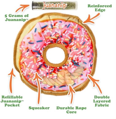 Doggijuana Tuffer Chewer Plush Dog Toy, Sprinkled Donut | Squeaky Refill